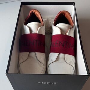 Valentino White Sneakers with Red Strap